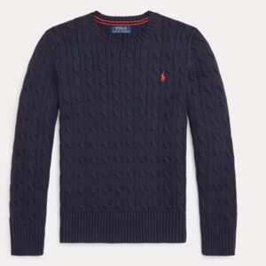 Polo by Ralph Lauren- Boys Cable Knit Sweater with green horse, Navy, Size S (8)